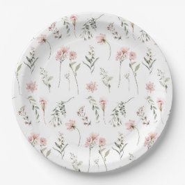 Wildblume Rosa und Salbei grün Party Pappteller