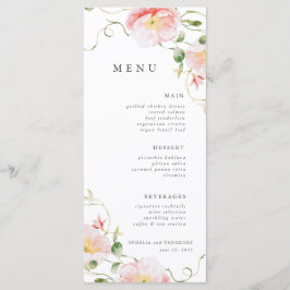 Wildblume Rosa Wasserfarbe Elegante Hochzeit Menükarte