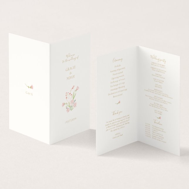 Wildblume Rose Hochzeitsprogramm für Elfenbeinkart (Innenseite und Außenseite)