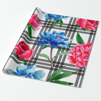 Wildblume Rot und Blau Blume Muster in Geschenkpapier