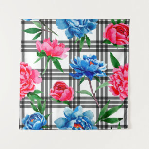 Wildblume Rot und Blau Blume Muster in Wandteppich