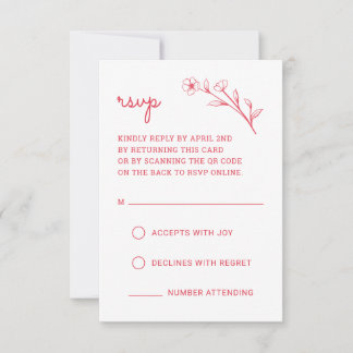 Wildblume RSVP-Karte mit QR-Code in Rose Rot RSVP Karte