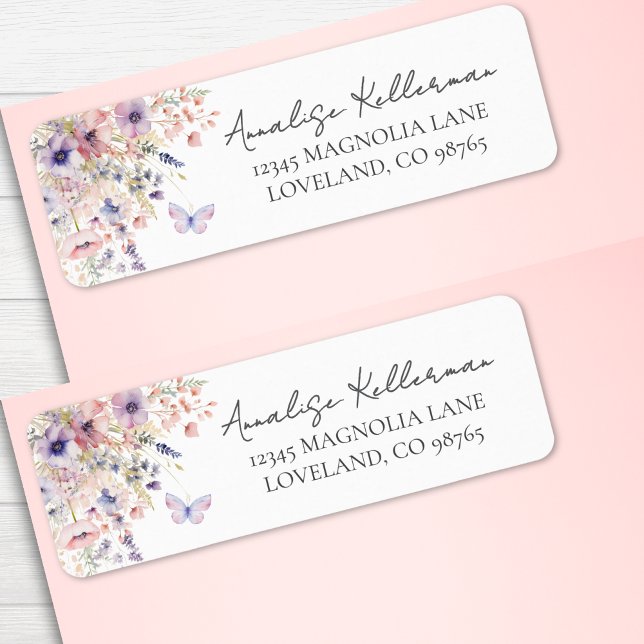 Wildblume-Rücksendeadresse (Butterfly Wildflower Return Address label)