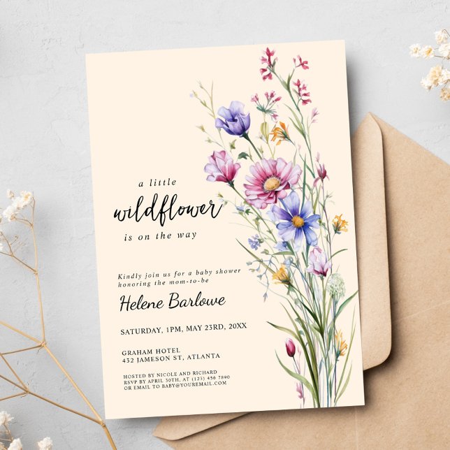 Wildblume Rustic Boho Neutral Floral Baby Dusche Einladung (Wildflower Rustic Boho Neutral Floral Baby Shower Invitation)