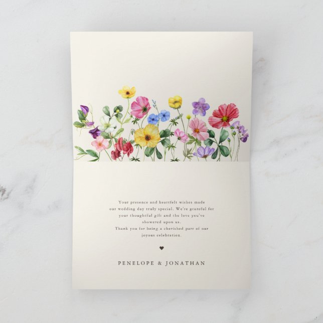 Wildblume Rustic Chic Floral Boho Country Wedding Dankeskarte (Innenseite)