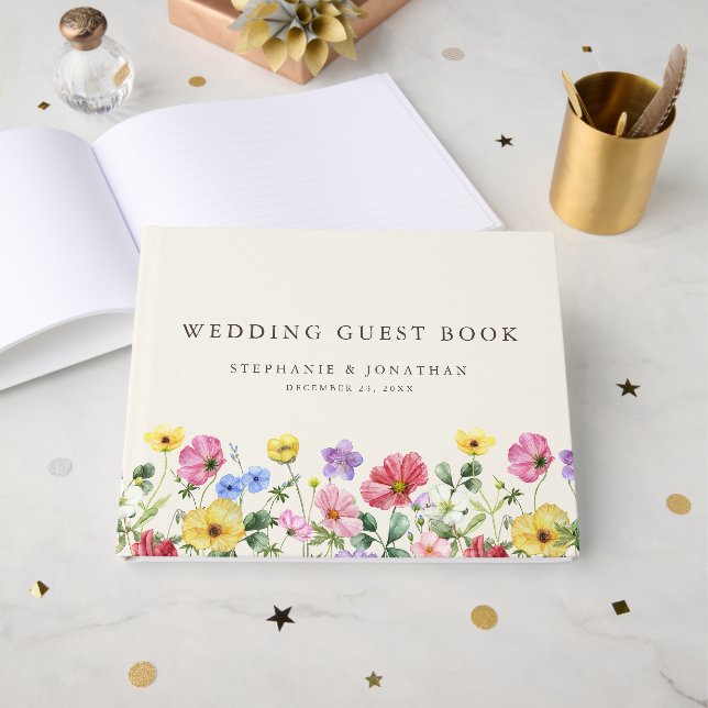 Wildblume Rustic Chic Floral Boho Country Wedding Gästebuch (Vorderseite Offen)