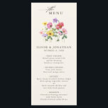 Wildblume Rustic Chic Floral Boho Country Wedding Menükarte<br><div class="desc">Feiern Sie Ihre Liebe mit diesem eleganten Blumenmenü mit einem charmanten Aquarell-Wild-Blume-Design und einer modernen Kalligraphie-Schrift. Dieses Design ist perfekt für eine Gartenhochzeit, eine Feier im Freien oder eine rustikale Boho-Feier geeignet und verbindet wunderschöne Blumenelemente mit zeitloser Eleganz. Ideal für Hochzeiten im Sommer oder Frühling, das lebendige botanische Kunstwerk und...</div>