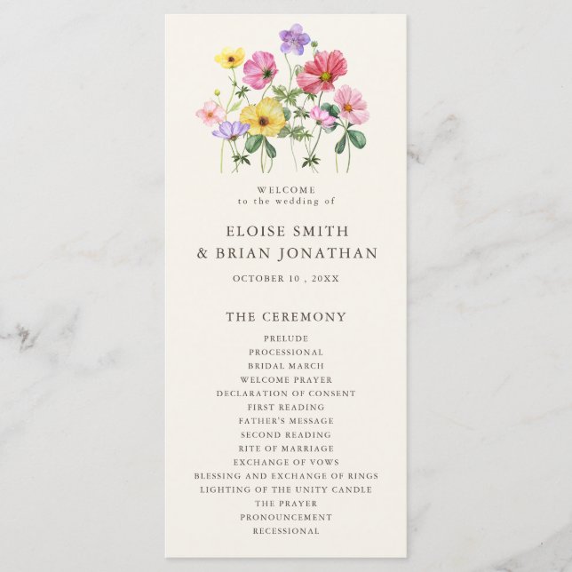 Wildblume Rustic Chic Floral Boho Country Wedding Programm (Vorderseite)