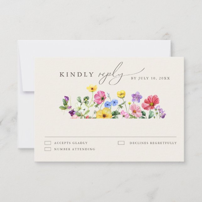 Wildblume Rustic Chic Floral Boho Country Wedding RSVP Karte (Vorderseite)