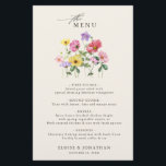 Wildblume Rustic Chic Floral Boho Hochzeitsmenü<br><div class="desc">Feiern Sie Ihre Liebe mit diesem eleganten, blumengeschmückten Hochzeitsmenü mit einem charmanten Aquarell-Wild-Blume-Design und einer modernen Kalligraphie. Dieses Design ist perfekt für eine Gartenhochzeit, eine Feier im Freien oder eine rustikale Boho-Feier geeignet und verbindet wunderschöne Blumenelemente mit zeitloser Eleganz. Ideal für Hochzeiten im Sommer oder Frühling, das lebendige botanische Kunstwerk...</div>