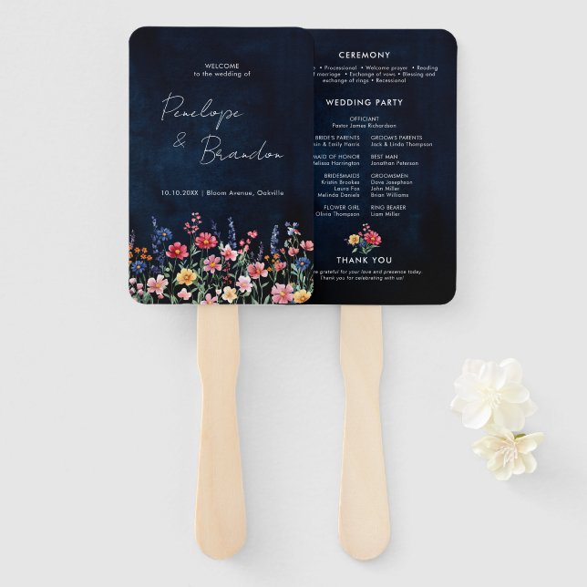 Wildblume Rustic Country Boho Hochzeitsprogramm Fächer (Vorne und Hinten)