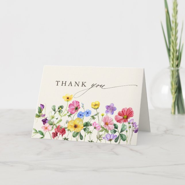 Wildblume Rustikaler Chic Floral Boho Brautparty Dankeskarte (Vorderseite)