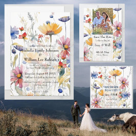 Wildblume Rustikaler Western Aquarell Save The Date