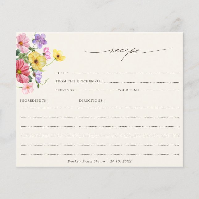 Wildblume Rustikales Chic Floral Brautparty Rezept (Vorderseite)