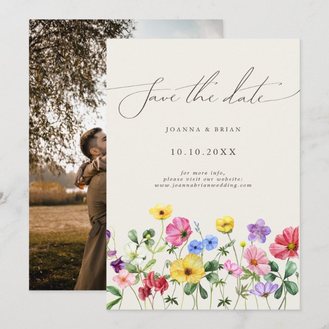 Wildblume Rustikales Chic Floral Foto Save the Dat Save The Date (Vorne/Hinten)