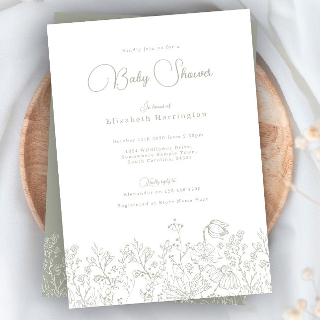 Wildblume Sage Green Baby Dusche Einladung (Von Creator hochgeladen)