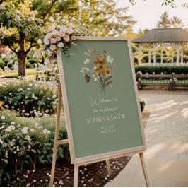 Wildblume Sage Green Boho Hochzeit Begrüßungszeich Poster