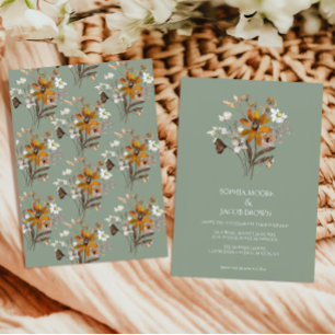 Wildblume Sage Green Boho Hochzeit im Herbst Einladung