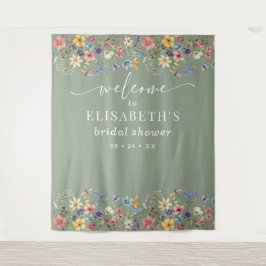 Wildblume Sage Green Brautparty Begrüßungszeichen Wandteppich