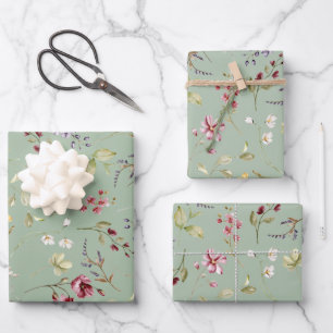 Wildblume Sage Green Floral Geschenkpapier Set