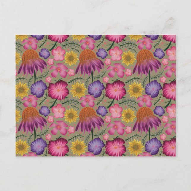 Wildblume Sage Green Floral Muster Postkarte (Vorderseite)