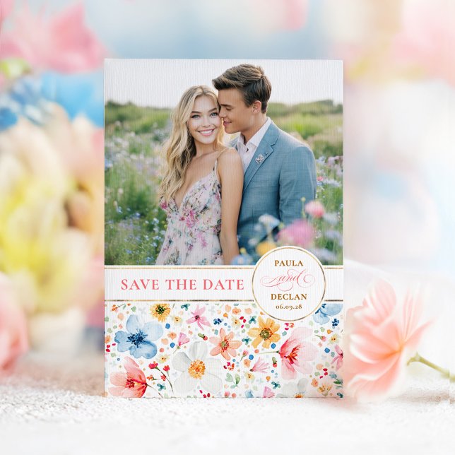 Wildblume Save the Date Fotokarte (Wildflowers Save the Date Photo Card)