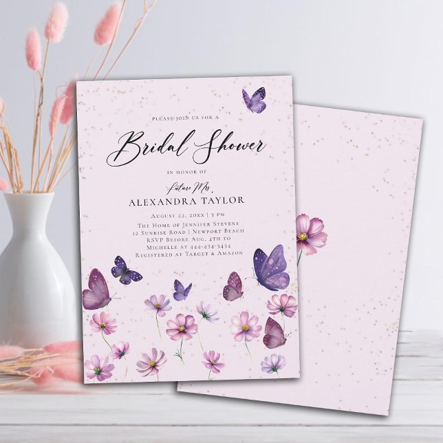 Wildblume Schmetterlinge Lila Garden Brautparty Einladung (Wildflowers Butterflies Purple Garden Bridal Shower invitation elegant boho rustic romantic elegant)