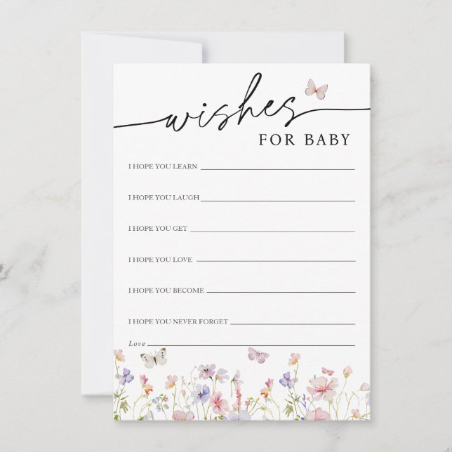 Wildblume Schmetterlinge Wünsche für Babykarte Einladung (Vorderseite)