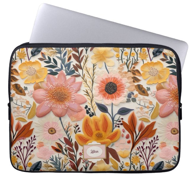 Wildblume Schönes Orange und rosa Monogramm Laptopschutzhülle (Vorderseite)