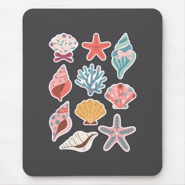 Wildblume Seashell Clam Summer Vibes Floral Beach Mousepad (Vorne)