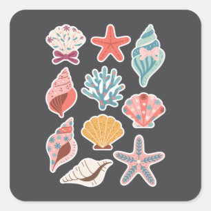 Wildblume Seashell Clam Summer Vibes Floral Beach Quadratischer Aufkleber