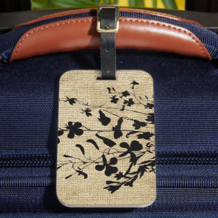 Wildblume Silhouette Burlap Gepäckanhänger