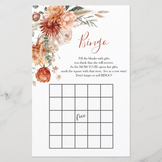 Wildblume sinkt in Liebe Babydusche Bingo (Vorderseite)