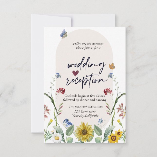 Wildblume Sonnenblumen Schmetterlinge Empfang Einladung (Vorderseite)