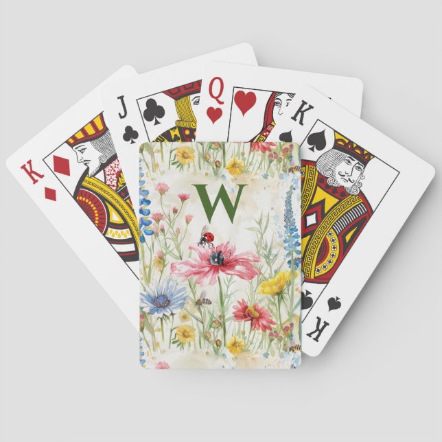 Wildblume Spielkarten mit anfänglichen Ladybugs (Rückseite)