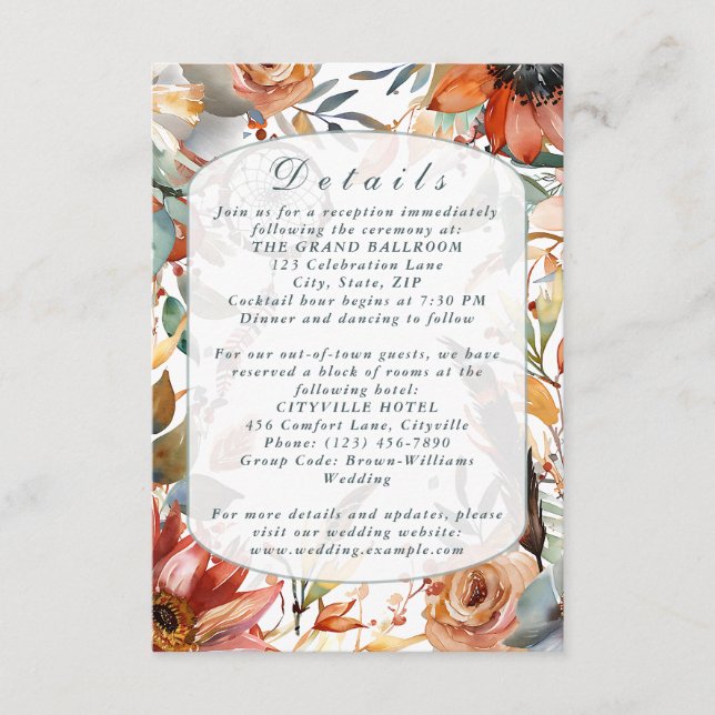 Wildblume Spirit Boho Hochzeitskarte Begleitkarte (Vorderseite)