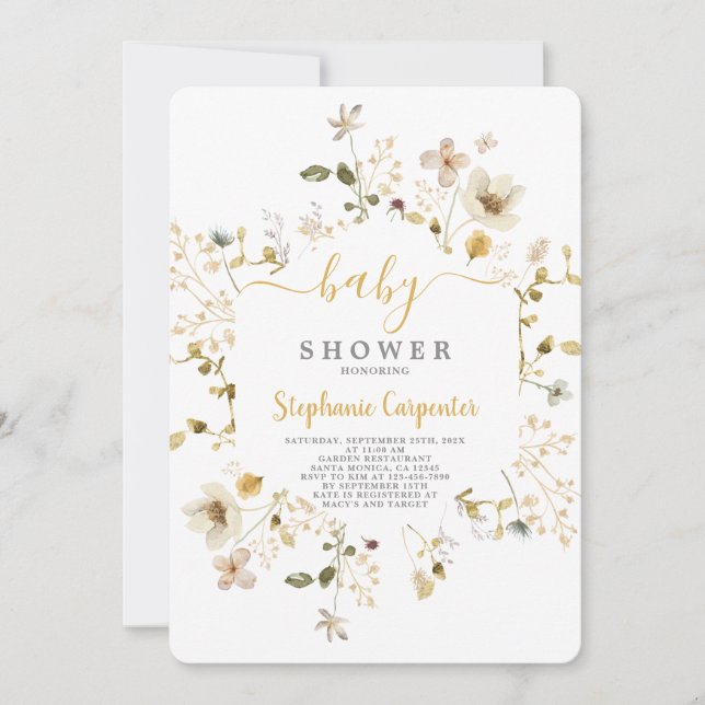 Wildblume Spring Baby Shower Girl Einladung (Vorderseite)