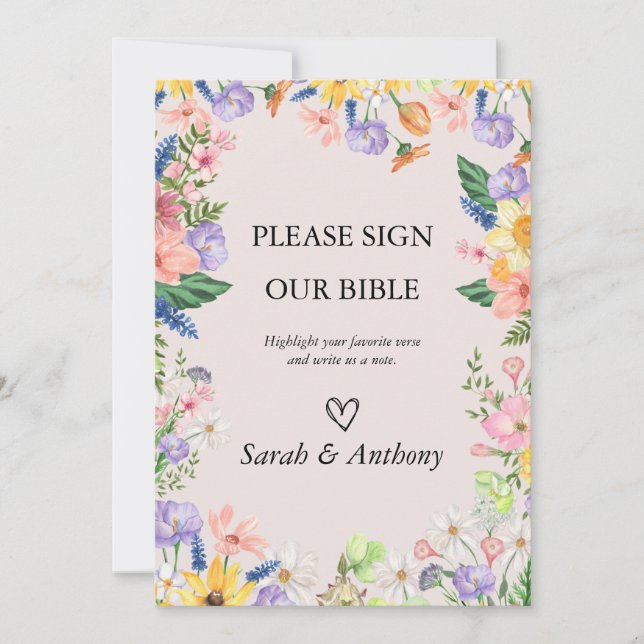 Wildblume Spring Bible Guest Book Wedding Einladung (Vorderseite)