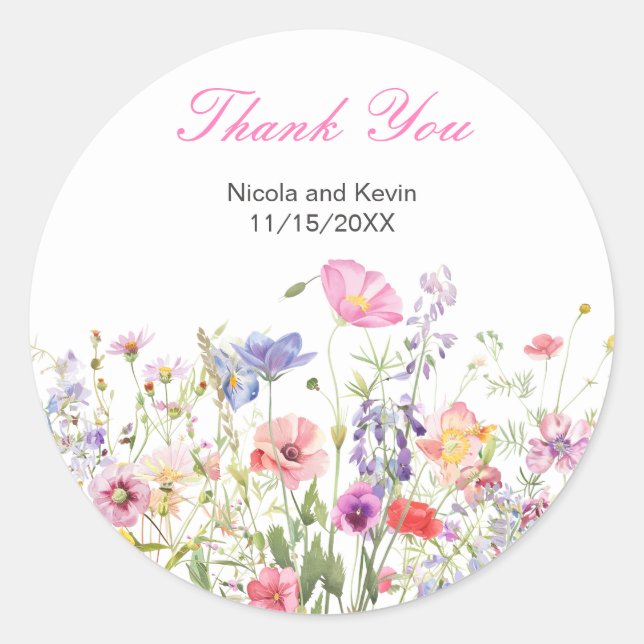Wildblume Spring Floral Wedding Runder Aufkleber (Vorderseite)
