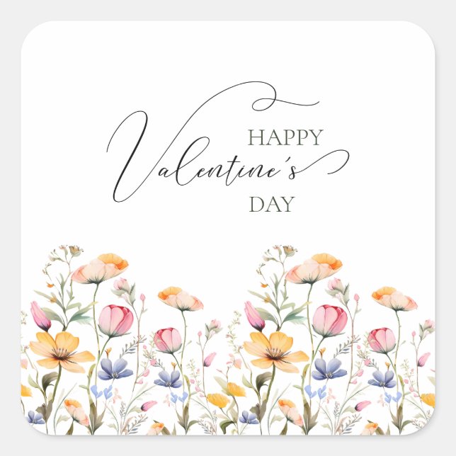 Wildblume Spring Meadow Valentinstag Quadratischer Aufkleber (Vorderseite)