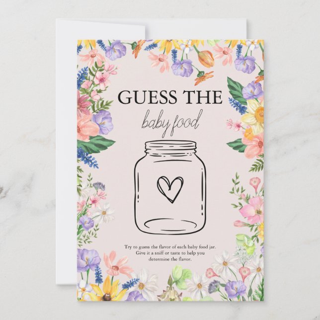 Wildblume Spring Raten Sie die Baby Food Game Card Einladung (Vorderseite)
