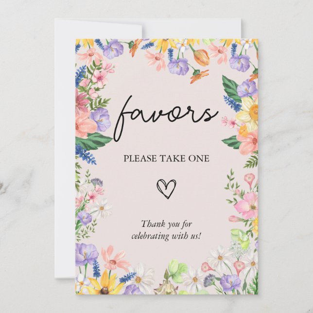 Wildblume Spring Wedding Favorits Sign Card Einladung (Vorderseite)