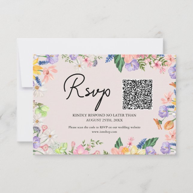 Wildblume Spring Wedding QR Code RSVP Card (Vorderseite)