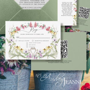 Wildblume Spring Wreath Moderner Blumencode QR-Cod RSVP Karte