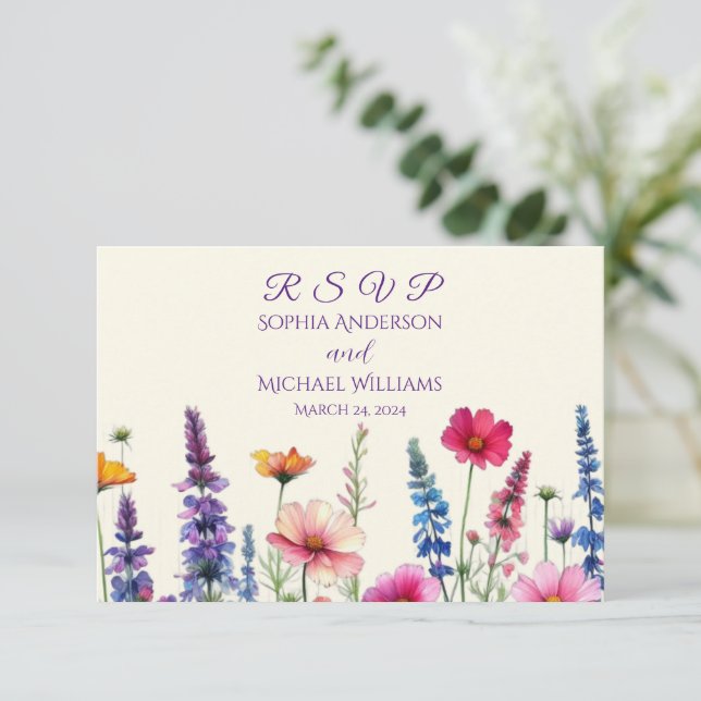 Wildblume Symphony Wedding RSVP Karte (Stehend Vorderseite)