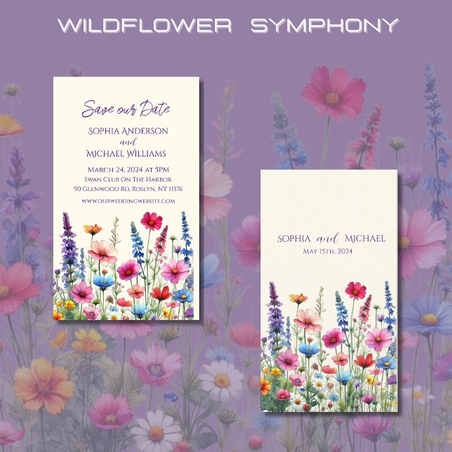 Wildblume Symphony Wedding-Save the Date- Visitenkarte (Wildflower Symphony Wedding Save the Date-Colorful, Rustic, Country, Bohemian, Elegant)