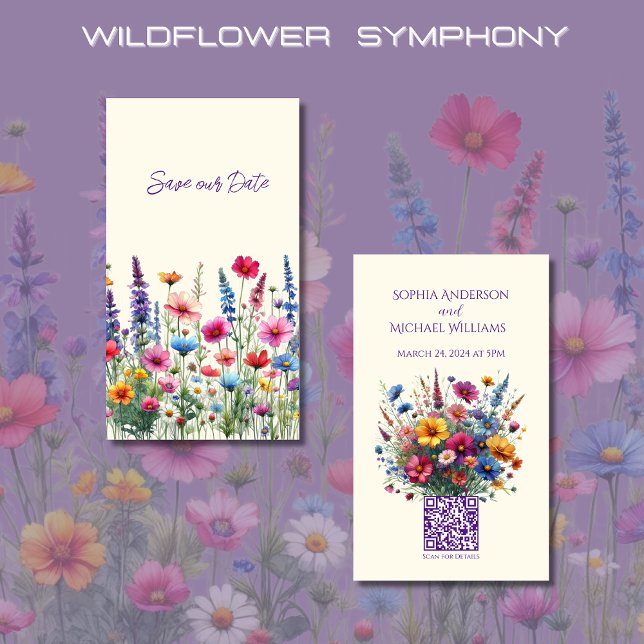 Wildblume Symphony-Wedding speichern das Datum- Visitenkarte (Wildflower Symphony Wedding Save the Date-Colorful, Rustic, Country, Bohemian, Elegant)