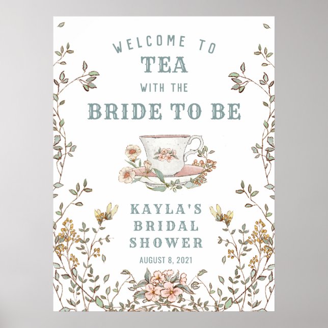 Wildblume Tea Party Dusche Willkommenspender 24x32 Poster (Vorne)