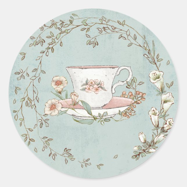 Wildblume Tea Party Runder Aufkleber (Vorderseite)