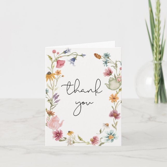 Wildblume Tee Party Danke Karte (Vorderseite)